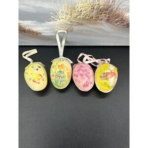 Vintage Style Pressed Paper Easter Egg Ornaments Set of 4 Bunny Chicks Floral